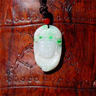 溪=月7396天然A货缅甸老坑翡翠观音吊坠正阳绿冰糯种挂件证书复检