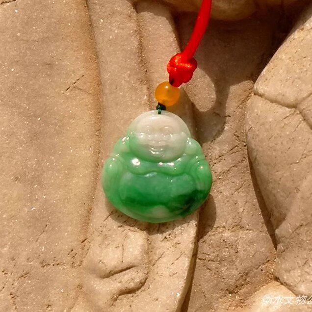 流=泉3499天然A货缅甸老坑正阳绿翡翠佛公吊坠挂件手工雕刻带证书