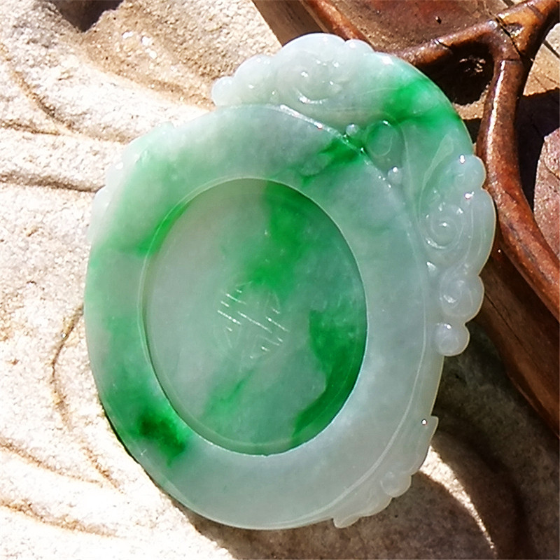 玲=珑0206天然a货缅甸老坑正阳绿翡翠扭转乾坤转心佩吊坠挂件证书