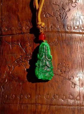 佳=梦3227清代天然A货缅甸老坑正阳绿翡翠白菜百财吊坠挂件带证书