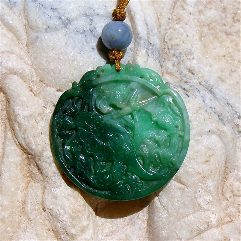 梅=诗3358天然缅甸a货老坑幽绿翡翠如意喜鹊登梅吊坠腰佩挂件证书