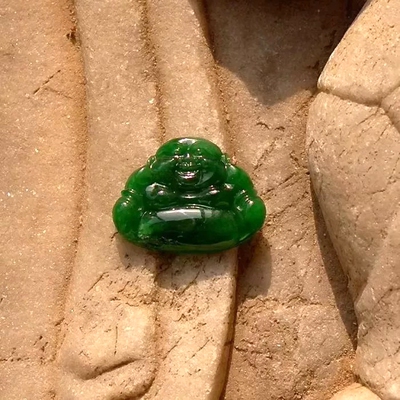 天然缅甸A货老坑翡翠佛戒面嵌件
