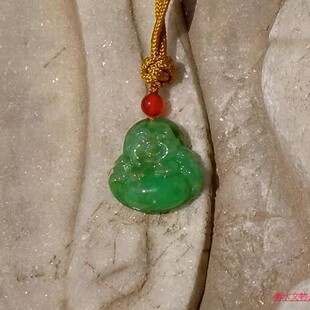 凤=瑞7255天然A货缅甸老坑正阳绿翡翠弥勒佛公吊坠挂件带证书复检