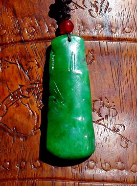 竹=影9851天然A货缅甸老坑正阳绿翡翠竹节吊坠挂件满绿手工雕刻