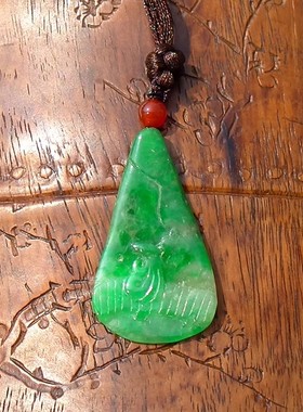 知=芳2691天然A货缅甸老坑正阳绿翡翠山水人物牌子吊坠挂件带证书