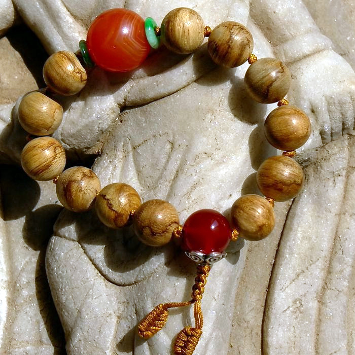 月=流4378天然缅甸A货老坑翡翠平安扣明代红玛瑙沉香珠手链带证书