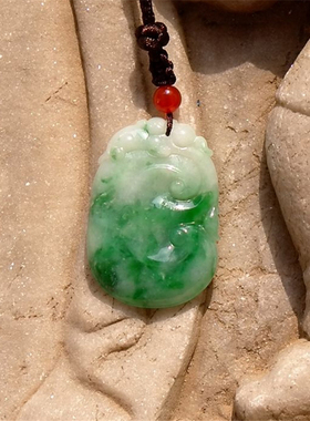 柳=依7916天然A货缅甸老坑翡翠正阳绿如意吊坠挂件手工雕刻带证书