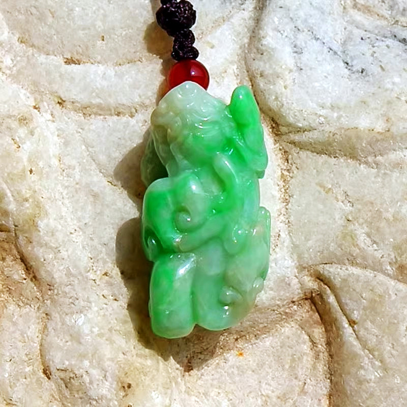芳=怀6449清代天然缅甸A货老坑正阳绿翡翠貔貅吊坠挂件冰糯种