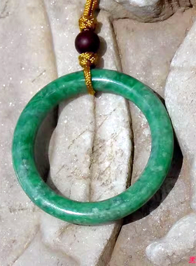 绣=春6737天然缅甸A货老坑正阳绿翡翠袈裟环吊坠挂件鉴定证书复检