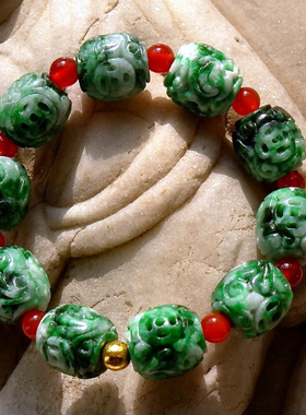 笙=箫0891天然A货缅甸老坑正阳绿翡翠雕花镂空珠手链冰糯种带证书