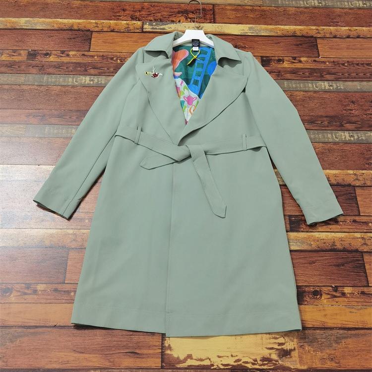 长款翻领休闲刺绣图案腰带风衣