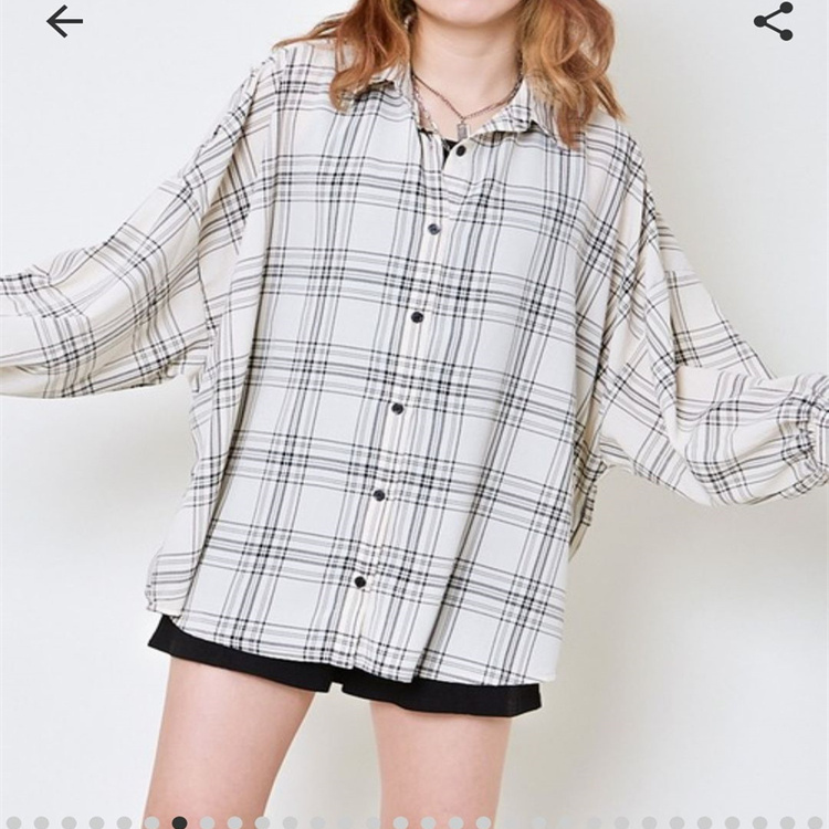 宽松开襟格子灯笼袖衬衫