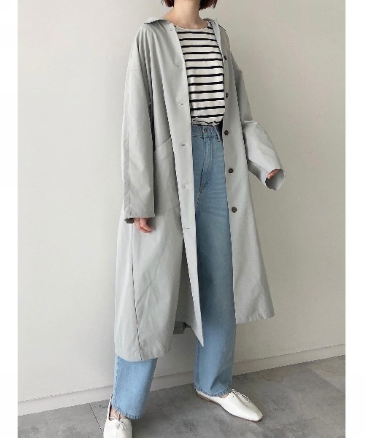 日单长袖翻领长款休闲后背压褶