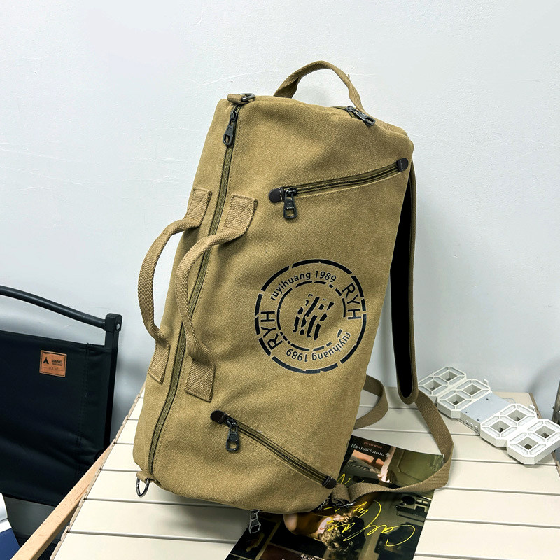 男士桶包帆布斜挎单肩包男款休闲出差旅行包双肩背包男运动健身包