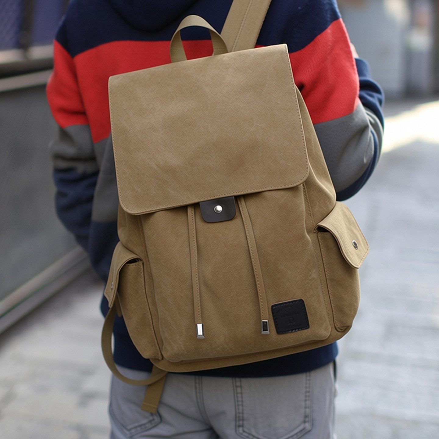 男士双肩包男帆布束口袋抽绳男式包包旅行男款休闲2025年新款背包