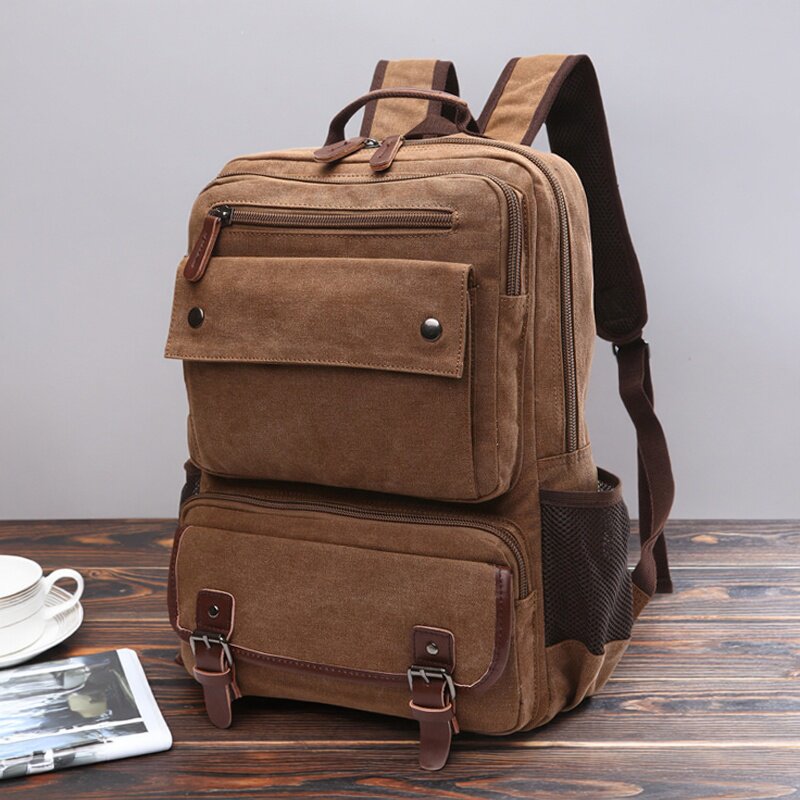 帆布双肩包男新款大学生书包户外旅行大容量男士电脑双肩背包男款