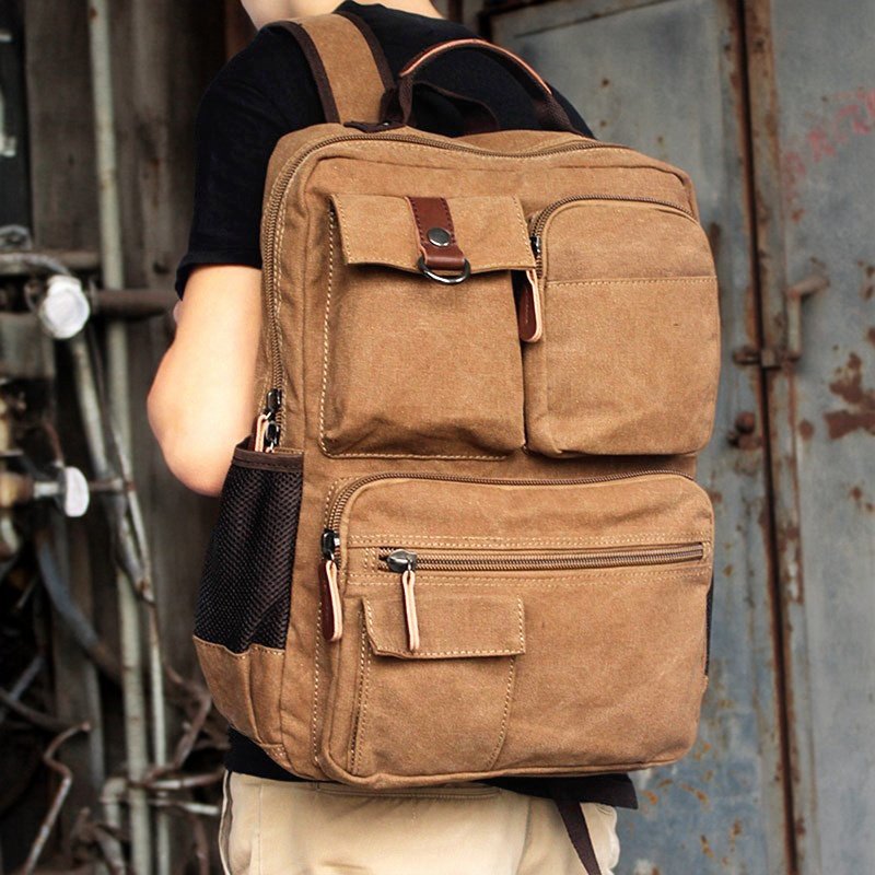 男士帆布双肩包男休闲大学生双肩书包复古户外旅行包电脑背包男款