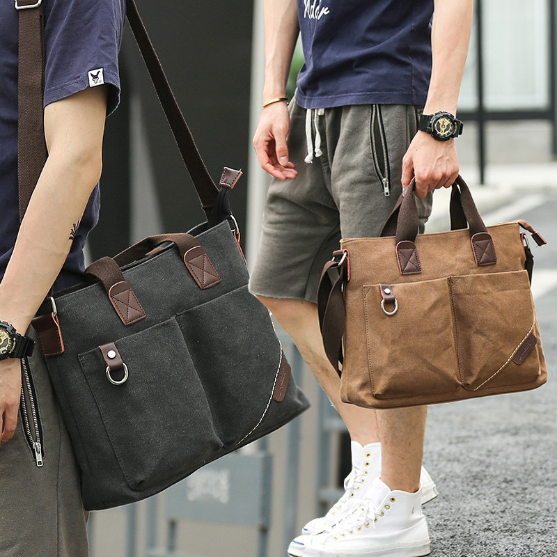 男士手提包通勤单肩斜挎包帆布公文包男款电脑包包商务休闲背包男