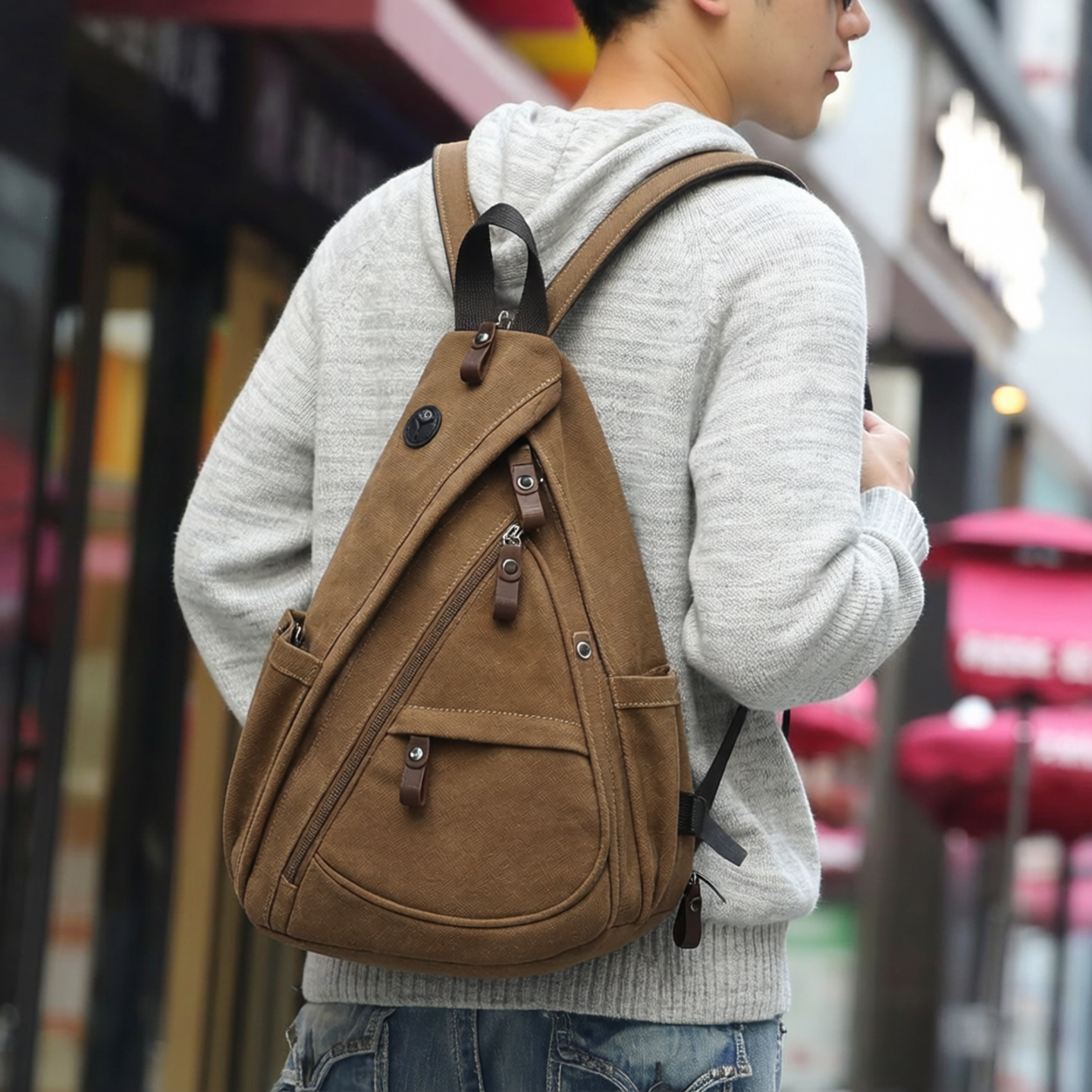 多功能胸包新款帆布休闲男士单肩斜挎包男双肩包两用运动男款背包