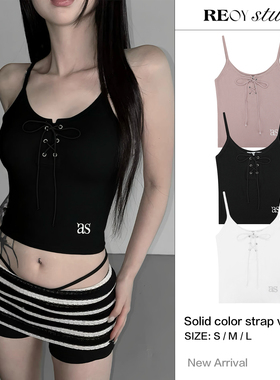 REOY Stu”韩系ason柳智敏同款as字母刺绣绑带修身显瘦吊带背心女