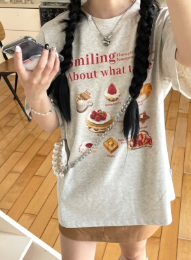 [REコンテナ] 韩版ins夏日氛围感可爱草莓甜点印花休闲短袖T恤