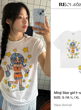 REOY STUDIO定制NewJeans金玟池Minji同款星星小女孩纯棉短袖T恤