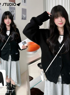 NEW 1/31｜韩系ason复古风黑色V领纽扣外套保暖含6%羊毛针织开衫