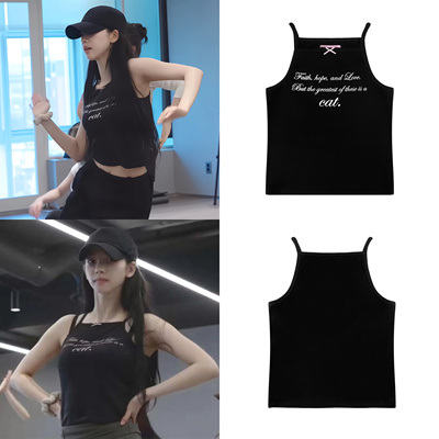 [REコンテナ] 柳智敏宁宁同款韩版蝴蝶结丝带字母印花吊带背心女