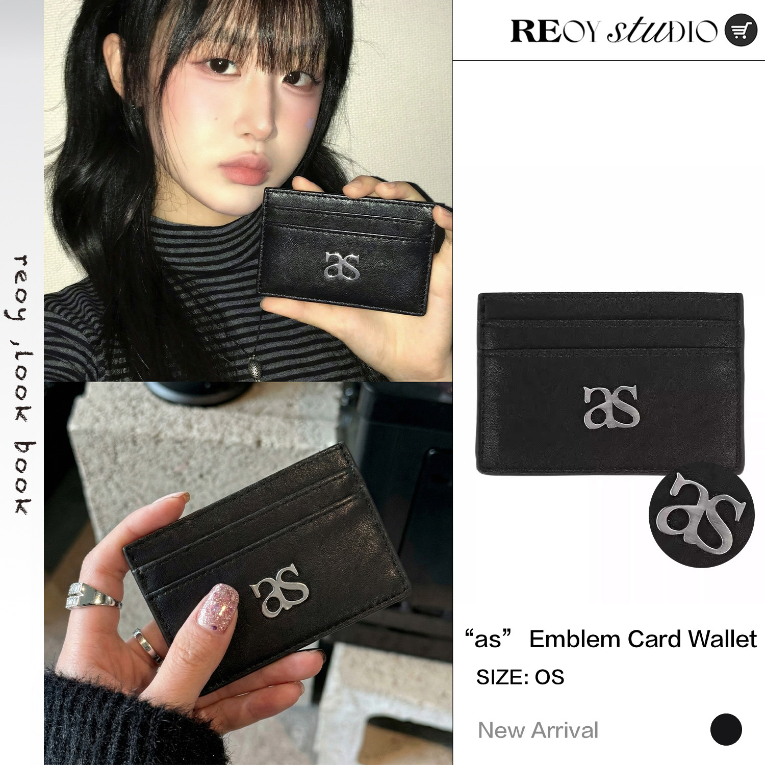 NEW 12.12｜韩版ason复古做旧黑色皮质卡夹包甜酷风设计感证件包