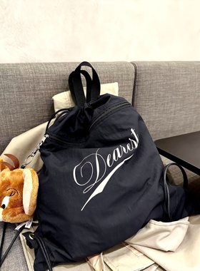 [REコンテナ]韩版限定款Dearest字母双肩抽绳包大容量尼龙束口包