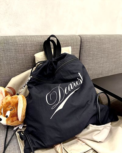 [REコンテナ]韩版限定款Dearest字母双肩抽绳包大容量尼龙束口包