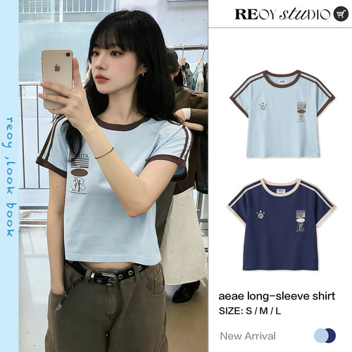 REOY STUDIO定制aeae韩版复古美式24号球衣双条杠修身上衣短袖T恤