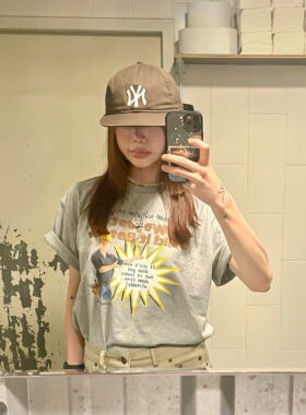 [REコンテナ] 2024夏新款韩版潮流圆领休闲创意工地印花短袖T恤