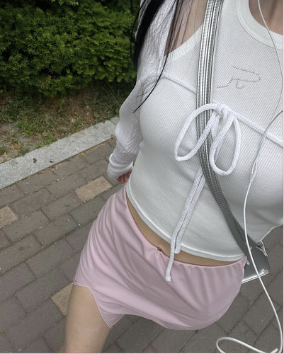 辣妹叠穿水钻无袖高腰背心上衣