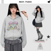 柳智敏同款 REOY Stu NGC卡通动漫精灵女孩宽松拉链连帽卫衣外套
