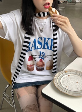 [REコンテナ] 韩版basket美式复古纸杯小蛋糕ins风印花T恤男女