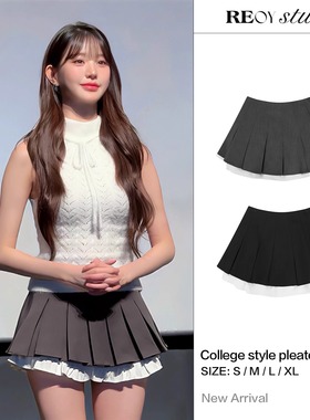 REOY STUDIO定制张元英同款灰色学院风百褶裙短款A字辣妹半身裙女