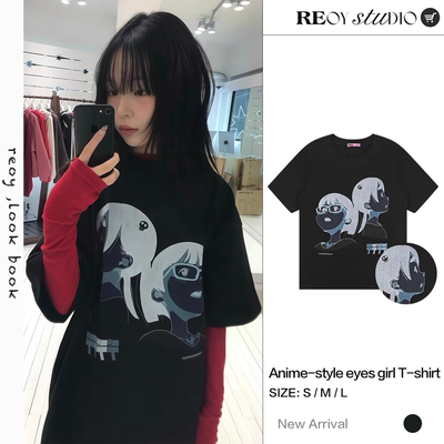 REOY Stu”韩国ins同款日系动漫少女印花慵懒风bf宽松百搭短袖T恤