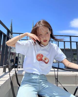 韩国joy朴秀荣同款水蜜桃短袖