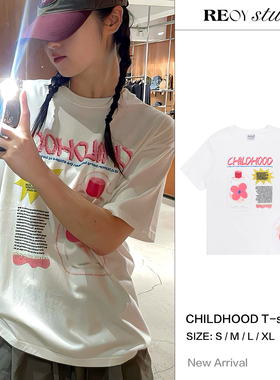 REOY STUDIO定制aeae韩版趣味夏日彩色印花减龄休闲宽松短袖T恤女