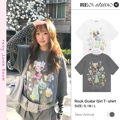 REOY Stu”鸟鸟一联名甜美插画设计感短袖夏季韩版廓形宽松T恤