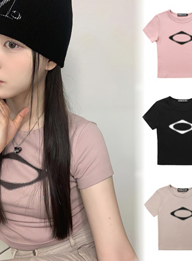 [REコンテナ] MSCHF25年夏菱形模糊印花mini修身短款短袖T恤女