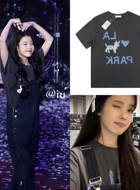 [REコンテナ]李知恩IU同款Low classic涂鸦小狗字母图案短袖T恤