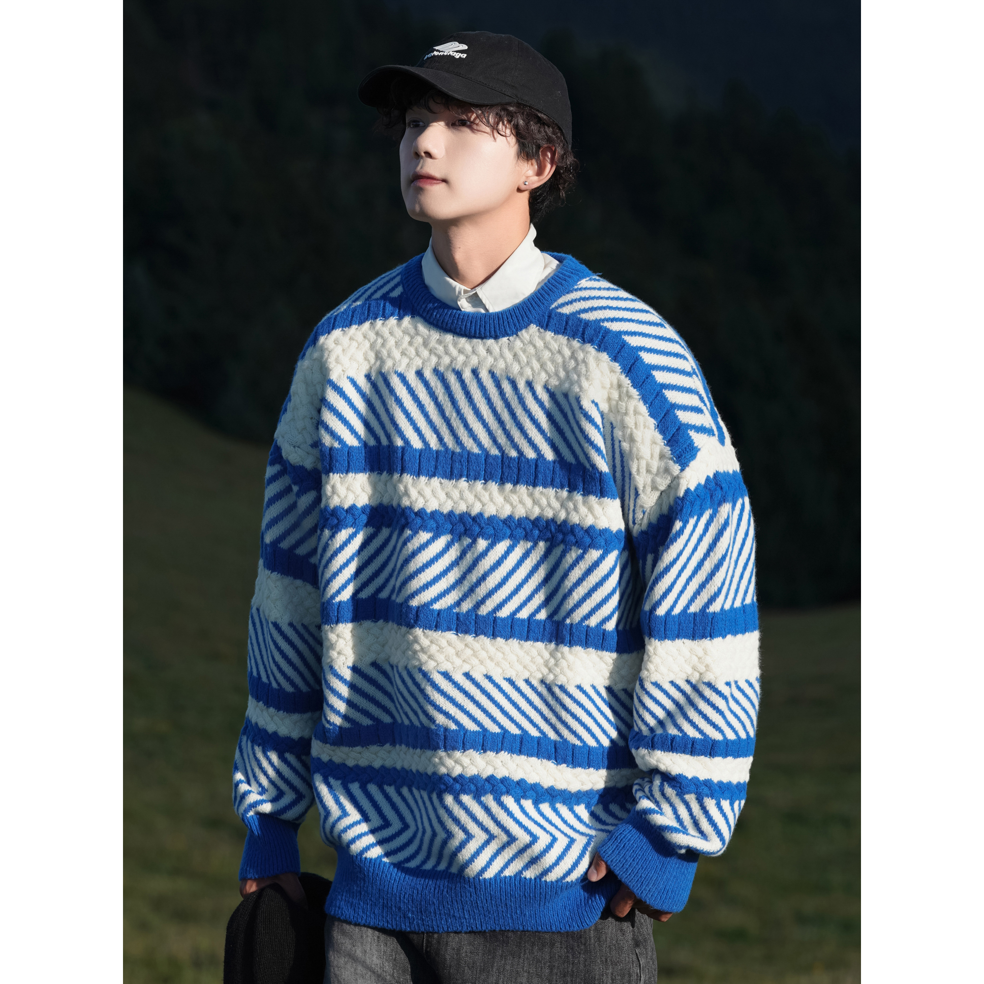 2023秋冬圆领套头提花条纹百搭毛衣针织衫318P68(控价88)，男装针织衫/毛衣，星座1504（原917）