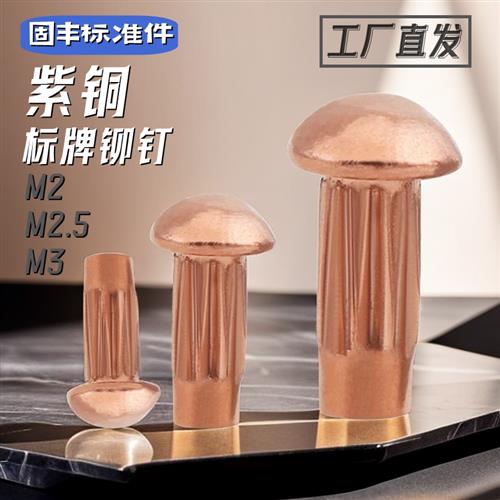 1斤 M2M2.5M3紫铜标牌铆钉GB827 铭牌滚花电机牌圆头实心敲击铆钉