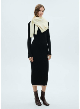 西班牙欧洲正品代购 MANGO 女士 对比色罗纹针织连衣裙  87094077