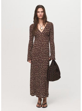 西班牙欧洲正品代购 MANGO 女士 印花V领连衣裙  17045812