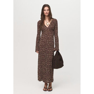 西班牙欧洲正品代购 MANGO 女士 印花V领连衣裙  17045812