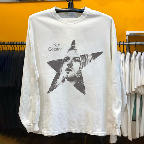 Kurt Cobain 科特柯本五角星人像复古长袖T 恤涅槃摇滚氛围感上衣