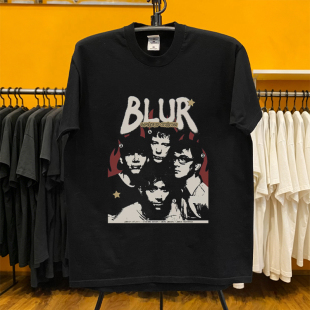 90年代Britpop Blur污点乐队英伦摇滚复古设计感成员印花短袖T恤